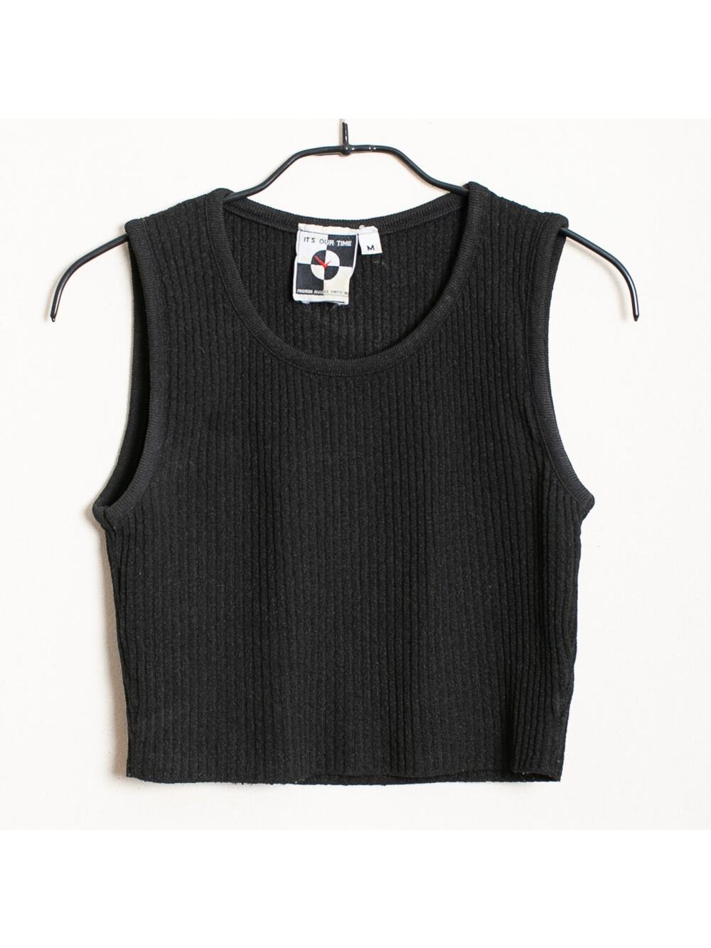 Vintage 90s Y2K Its Our Time Ribbed Knit Crop Tank Top Black M Fashion Avenue